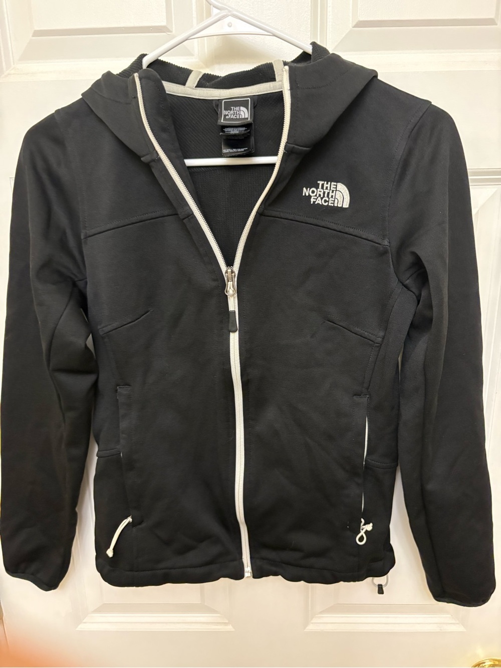 The North Face Black Hooded Zip Jacket with Contrasting White Trim